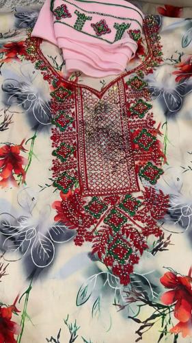 حرير اندونيسي تطريز كرستال مع طرحه