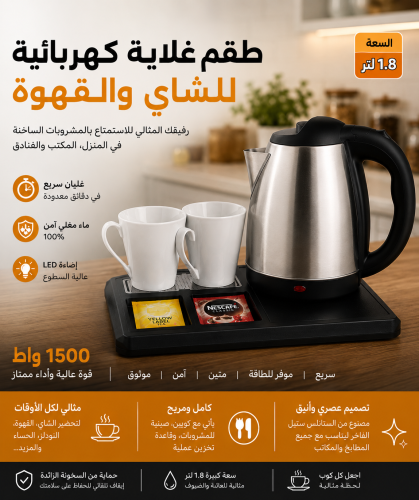 طقم غلاية كهربائية للشاي والقهوة