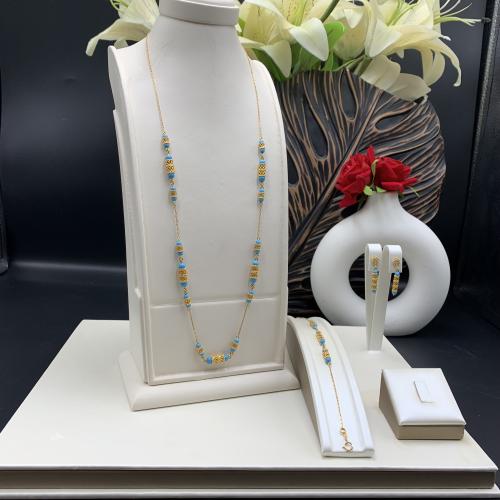 طقم بحريني باللون الفيروزي عيار 21 الوزن 18.8