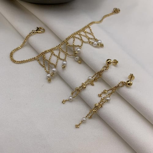 طقم إيطالي باللؤلؤ الزراعي عيار 18 الوزن 21.6