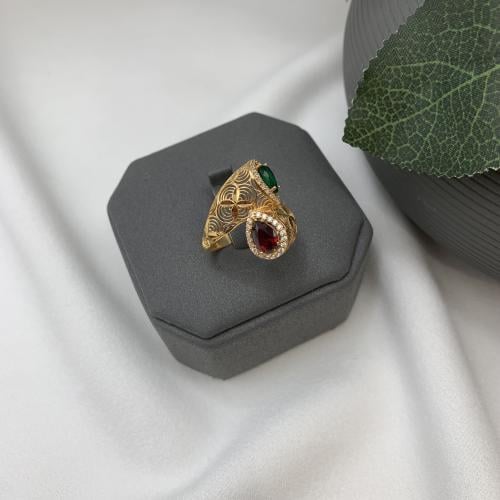 خاتم بحريني عيار 21 باللون الأحمر مع الاخضر