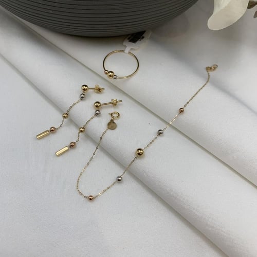 طقم إيطالي ذهب صافي مكس اللوان الذهب عيار 18 الوزن...