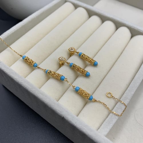 طقم بحريني باللون الفيروزي عيار 21 الوزن 18.8