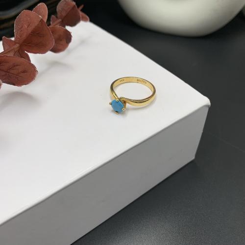 خاتم ناعم إيطالي باللون الفيروزي عيار 18