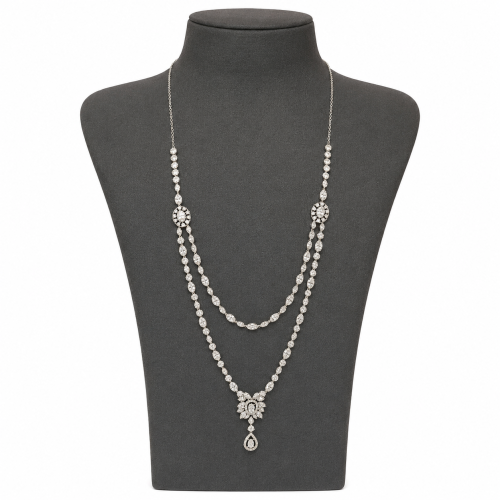 White gold double-layer prayer bead with diamond d...