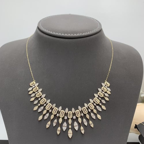 طقم شبكه تصميم الألماس مكس اللون الذهب عيار 18 الو...