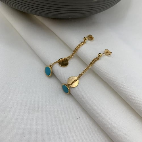 طقم عقد وحلق باللون الفيروزي عيار 18 الوزن 8.6