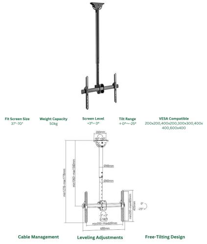 Ceiling TV mount 32 to 70 inches 360 degrees