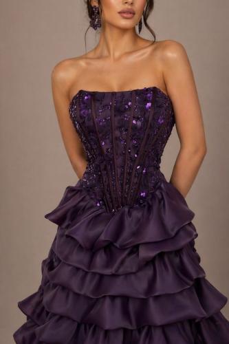 Evening dress high low ruffle