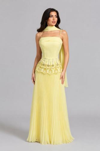 Barbie lemon evening dress embroidered with pleats