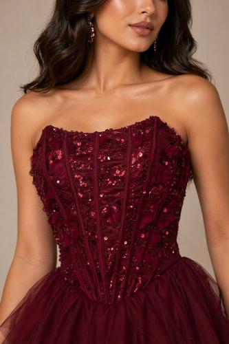 Evening dress with corset and pleats