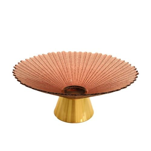 صحن زجاج برونزي بقاعدة ذهبية