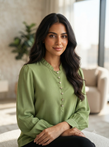 بلوزة نسائية أنيقة باللون الأخضر المريمي (Sage Green)