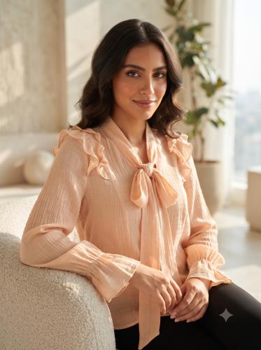 بلوزة نسائية ناعمة بلون خوخي فاتح (Peach)