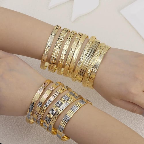 أساور نحاس محفورة مطلية ذهب 14ق