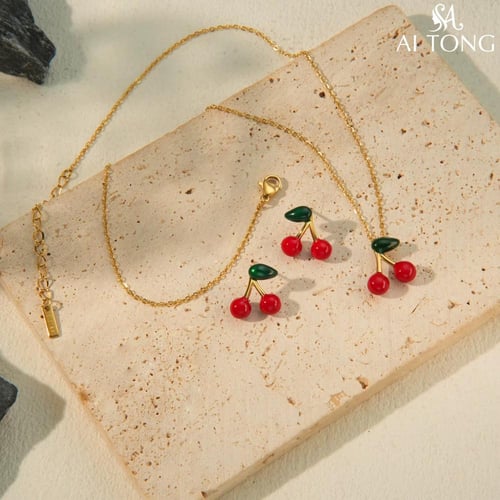 طقم مجوهرات ستيل مطلي ذهب 14ق