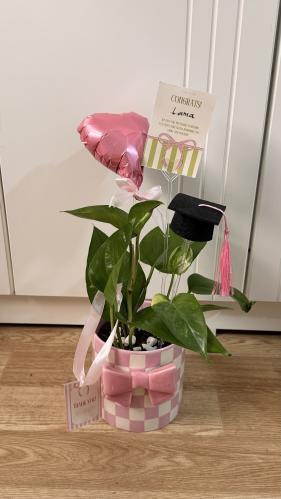 Pink vase with pots