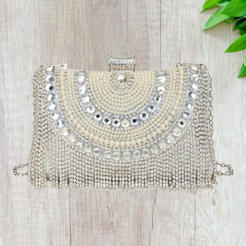 حقيبة سهره باللؤلؤ والكريستال