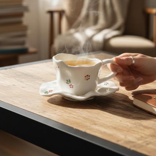 كوب كلاسيكي مع صحن سيراميك