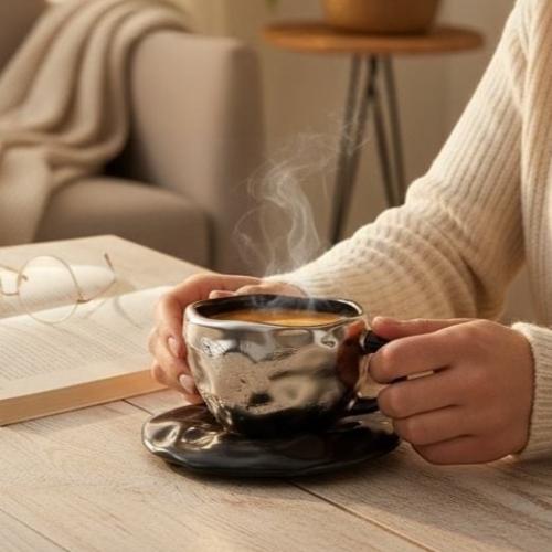 كوب كلاسيكي مع طبق سيراميك