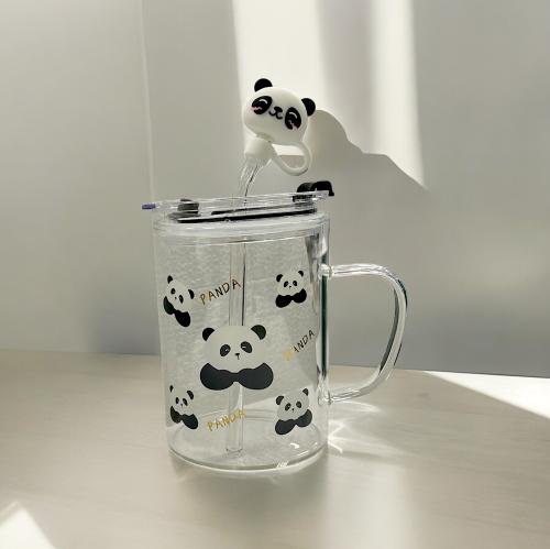 كوب باندا قزاز شفاف مع غطاء و مزاز 450 ملي