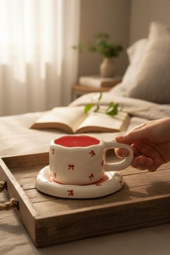 كوب كلاسيكي مع طبق سيراميك