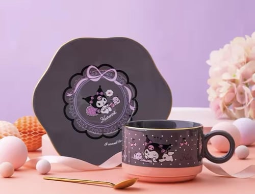 كوب كرومي مع طبق سيراميك