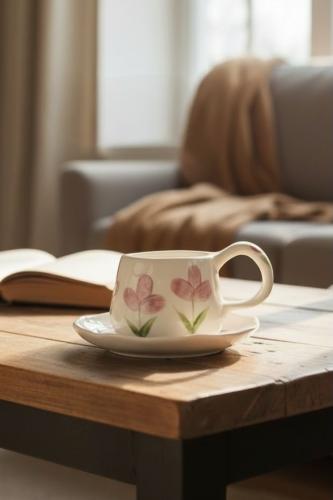 كوب كلاسيكي مع صحن سيراميك