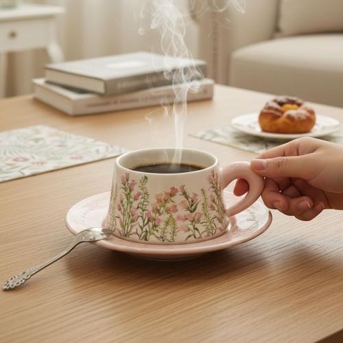 كوب كلاسيكي مع صحن سيراميك