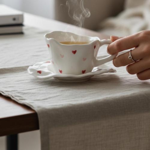 أكواب سيراميك مع صحن