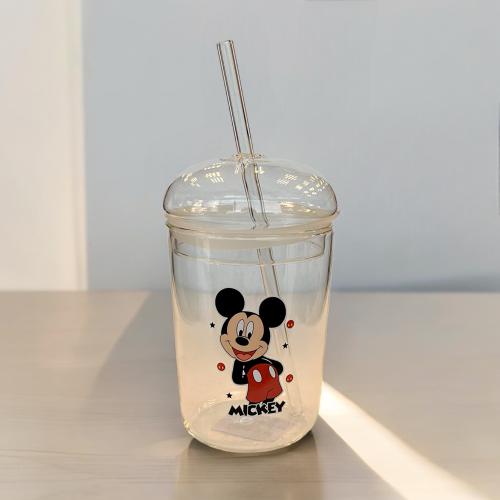 كوب ميكي ماوس قزاز شفاف مع غطاء و مزاز 550 ملي
