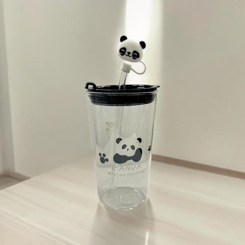 كوب باندا قزاز شفاف مع غطاء و مزاز 450 ملي