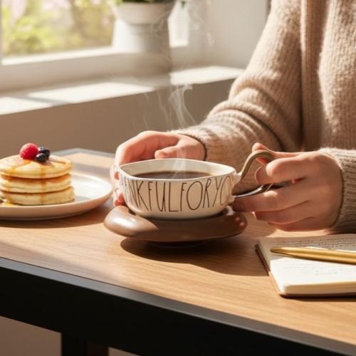 كوب كلاسيكي مع صحن سيراميك