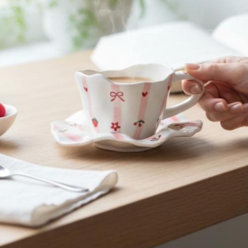 أكواب سيراميك مع صحن