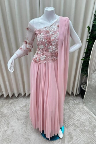 فستان حوامل سهرة وردي مطرز