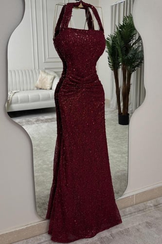 فستان سهرة برغندي VIP فخم