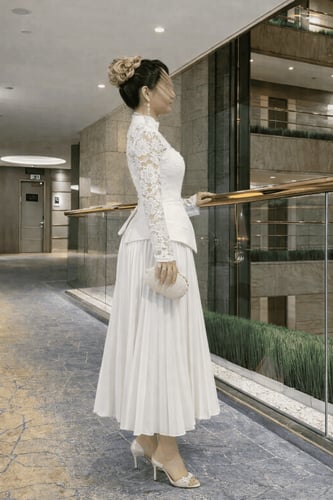 فستان نسائي أبيض ملكي أنيق