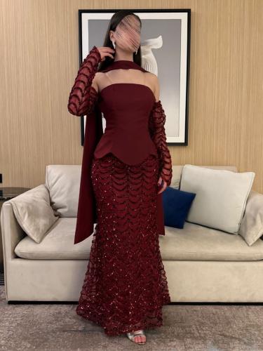 فستان سهرة عودي فخم وأنيق