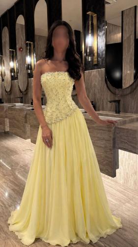 فستان سهرة أصفر فاخر بتصميم كورسيه