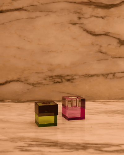 Block Candleholders - Brown/Green & Gray/Pink (Set...