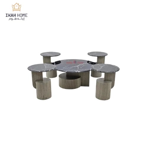 Set of marble tea tables with metal base modern