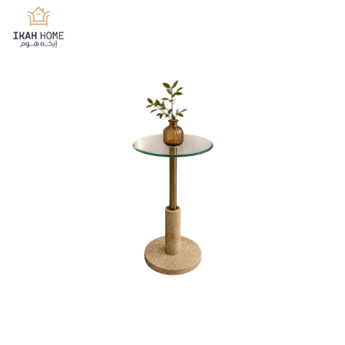 Service table with glass surface and marble base