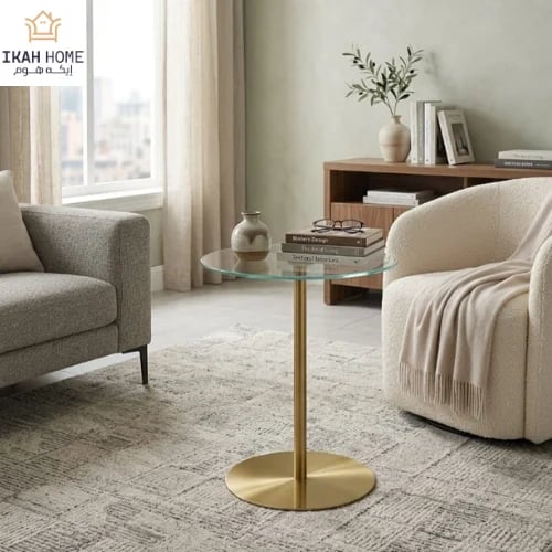 Service table with glass top and metal base