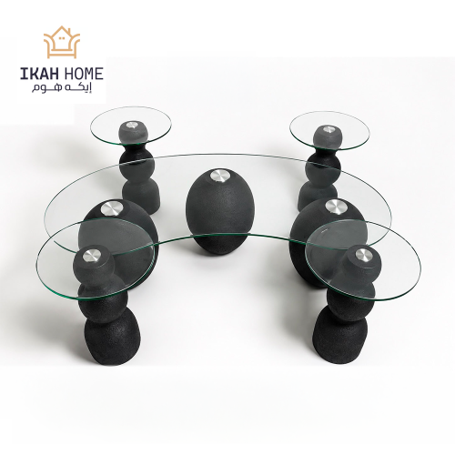 Wooden tea table set with glass top