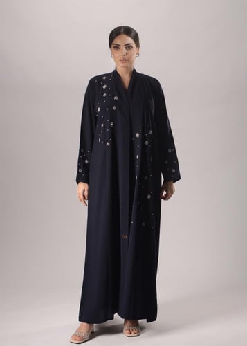 عباية كحلي بتطريز لؤلؤ فاخر