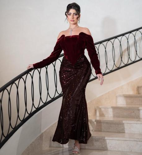 فستان سهرة عودي جوخ انيق