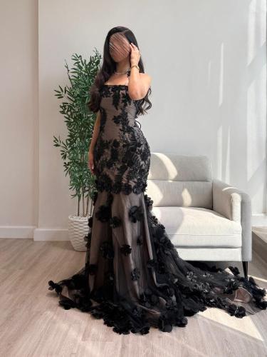 فستان سهرة مورد اسود وفخم