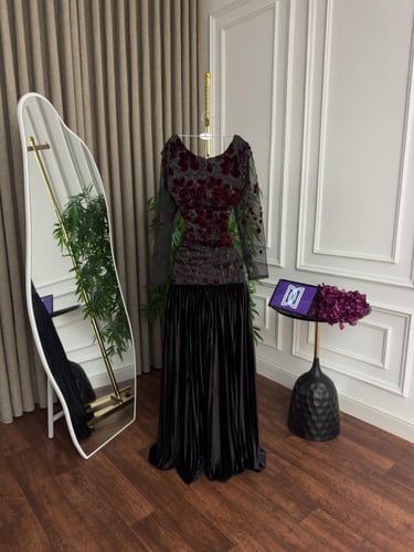 فستان سهرة اسود تطريز يدوي