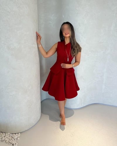 فستان سن محير سكني احمر