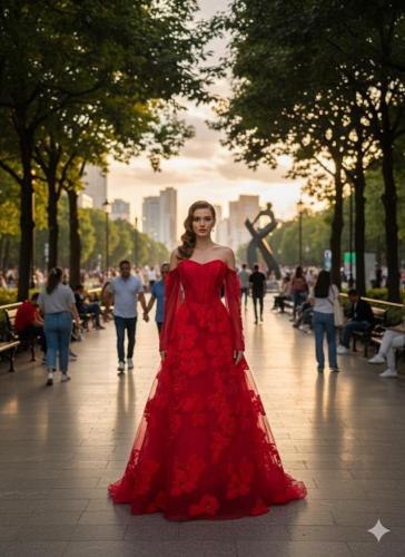 فستان سهرة احمر مورد انيق